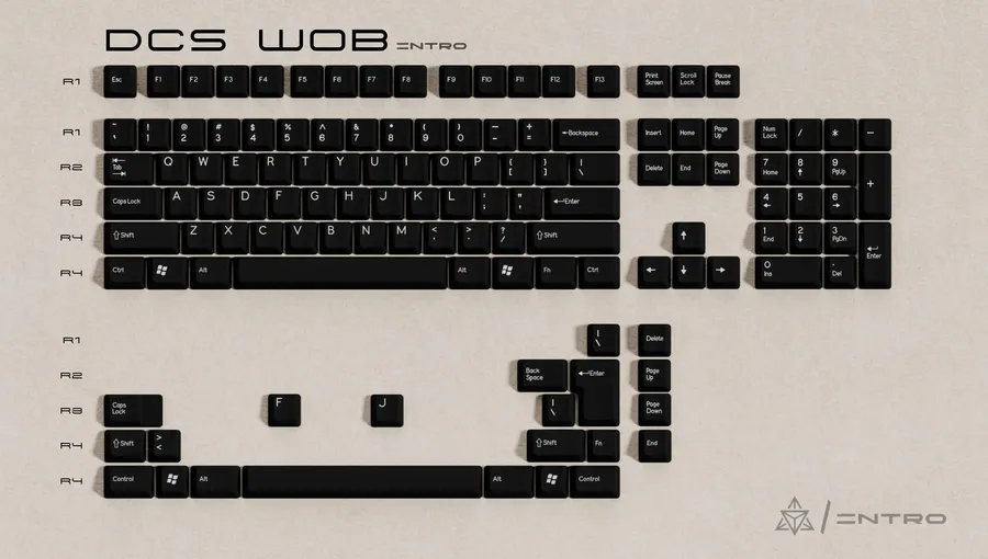 DCS Intro WOB & Beige ABS Keycaps White On Black
