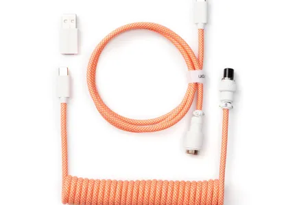 Keychron custom coiled aviator USB type-C cable for keyboards pink orange color