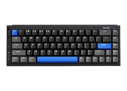 Mchose Ace 68 Turbo 65% mechanical keyboard with black and blue PBT keycaps and CNC aluminium case
