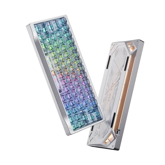 OZO Keyboards SF60 Diamond Edition mechanical keyboard with iridescent keycaps and metallic silver chassis