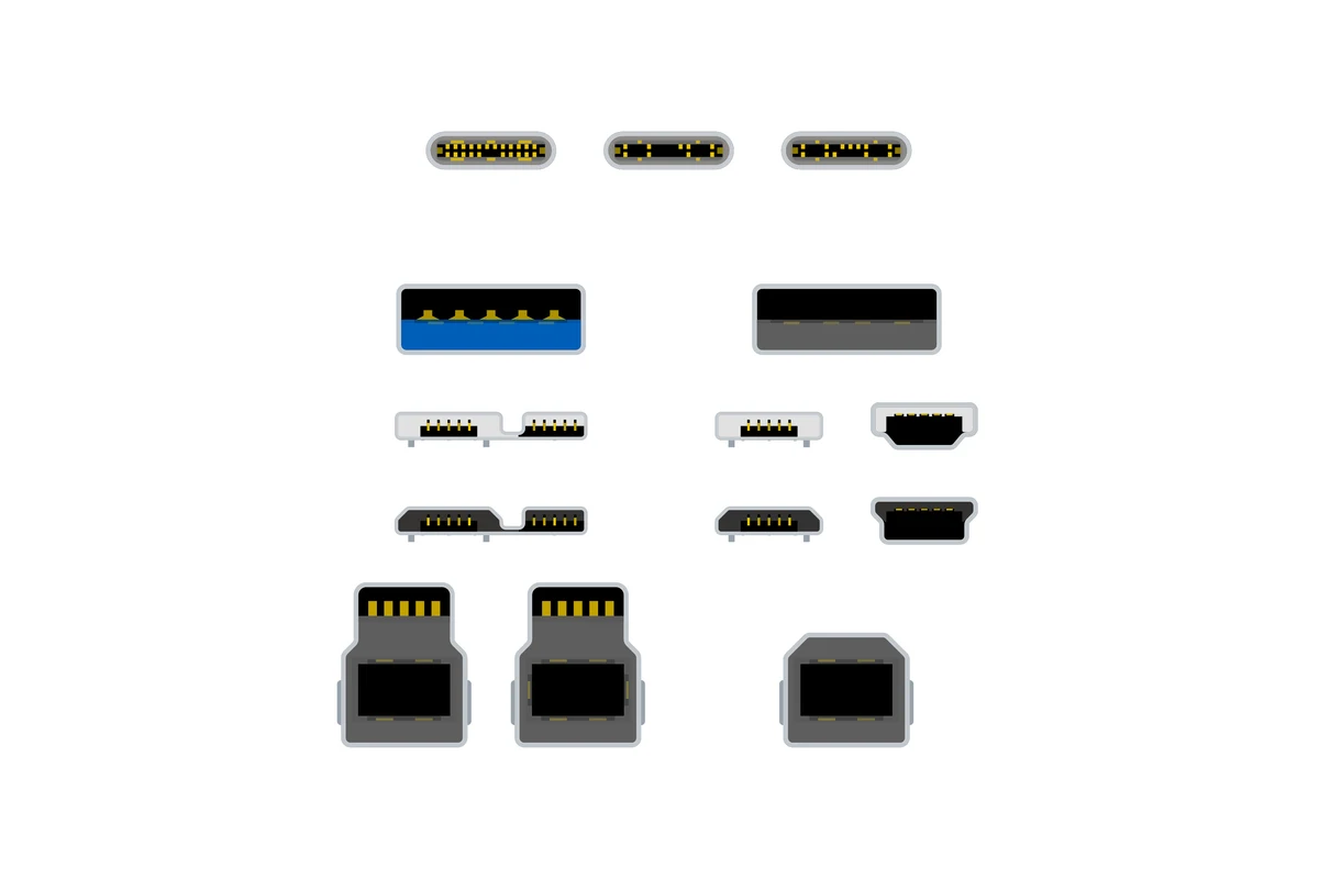 USB-C, USB-A, Mini USB, and Micro USB connectors compared